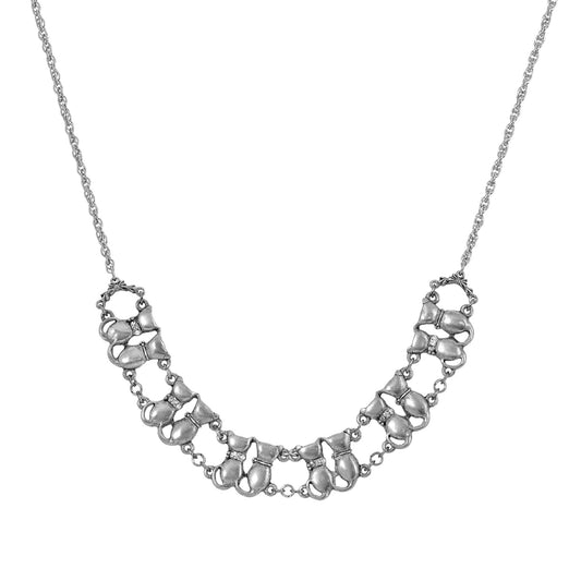 1928 Jewelry&reg; Silver Tone Crystal Multi Double Cat Double Chain Neck 16" Adj.