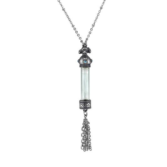 1928 Jewelry&reg; Pewter Blue Crystal Dog Vial With Tassle Necklace 30In