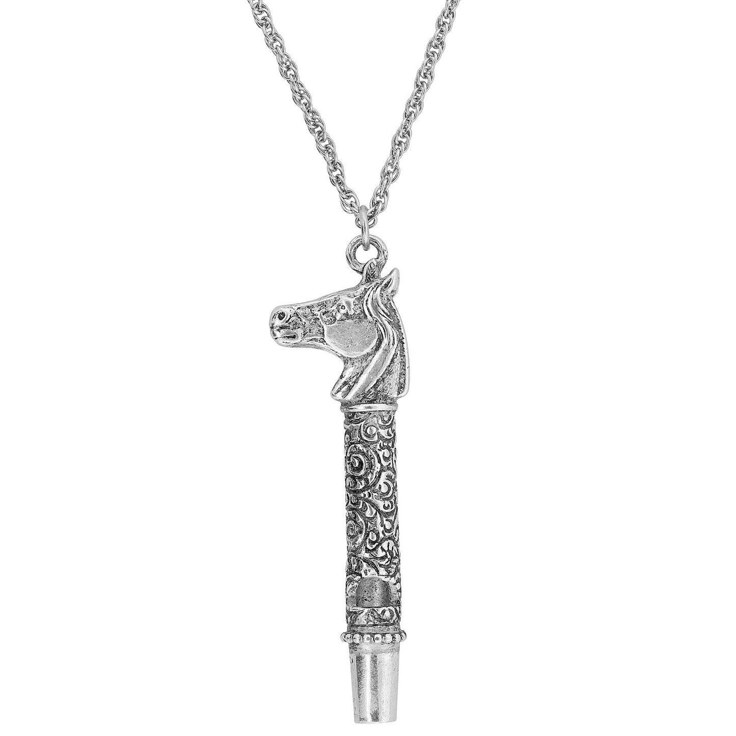 1928 Jewelry&reg; Pewter Horse Head Whistle Necklace 30In