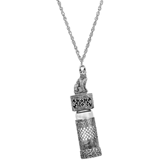 1928 Jewelry&reg; Pewter Silver Tone Cat Vial Cap 30" Necklace