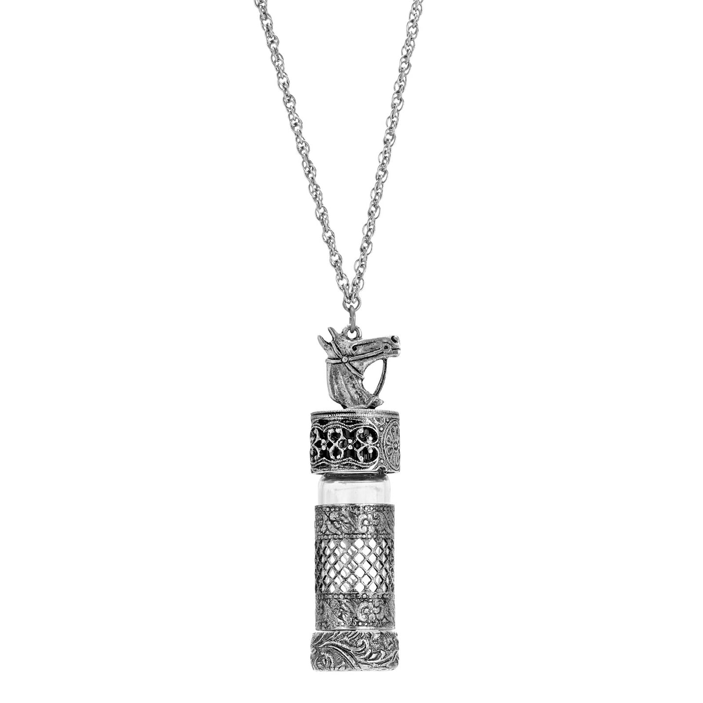 1928 Jewelry&reg; Pewter Silver Tone Horse Vial Cap 30" Necklace