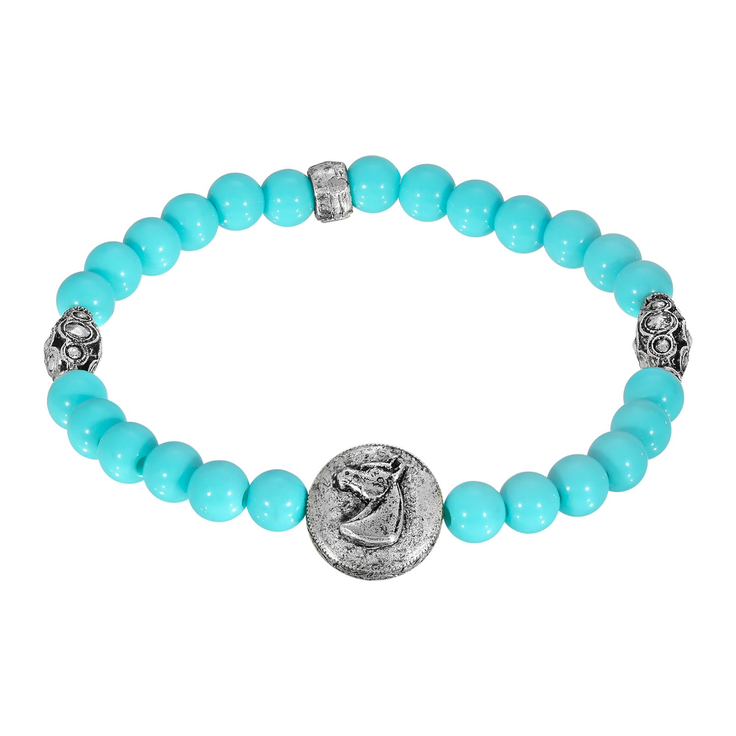 1928 Jewelry&reg; Pewter Turquoise Color Beaded Horse Stretch Bracelet