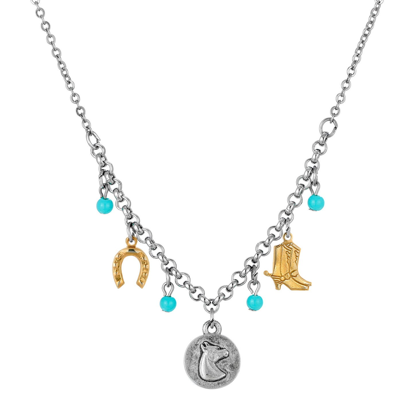 1928 Jewelry&reg; Pewter Turquoise Horse Charm Necklace