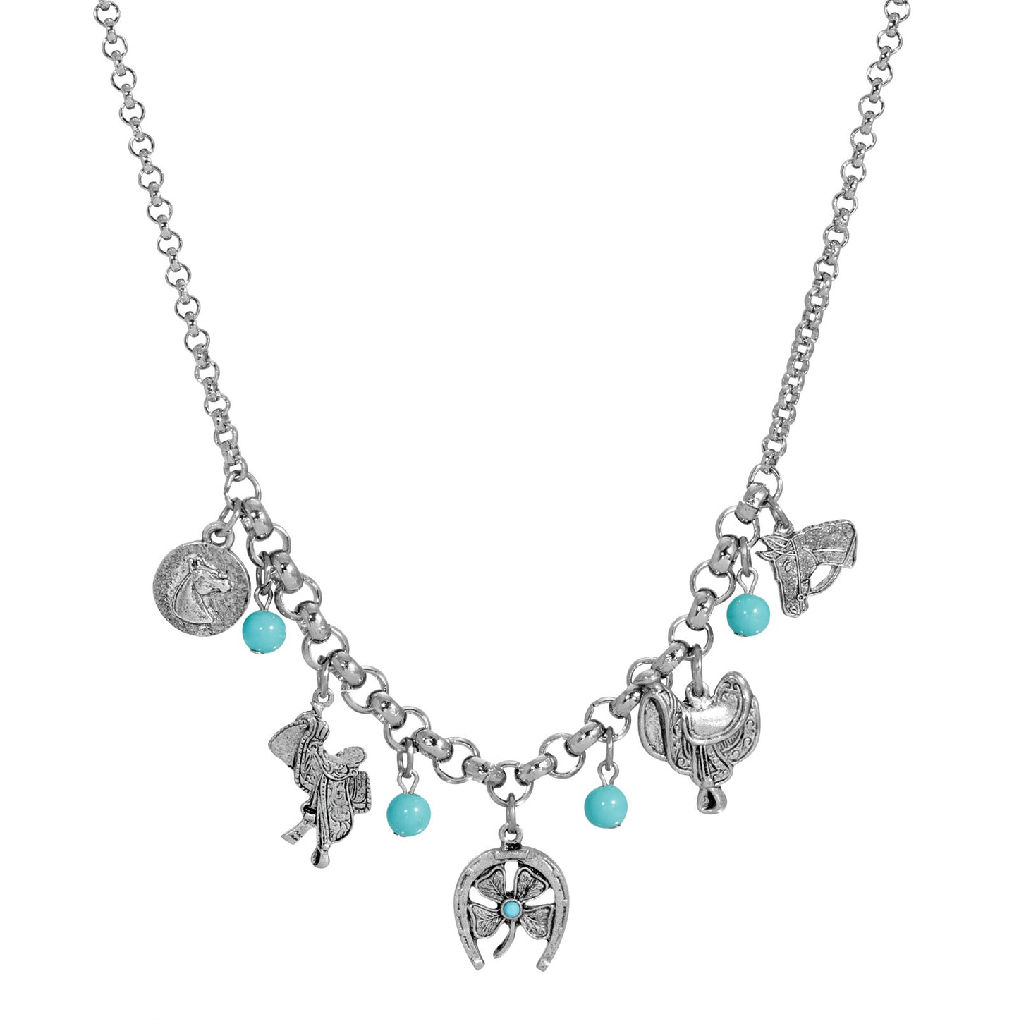 1928 Jewelry&reg; Pewter Turquoise Bead Horse Charm Necklace 16 Inch Adj