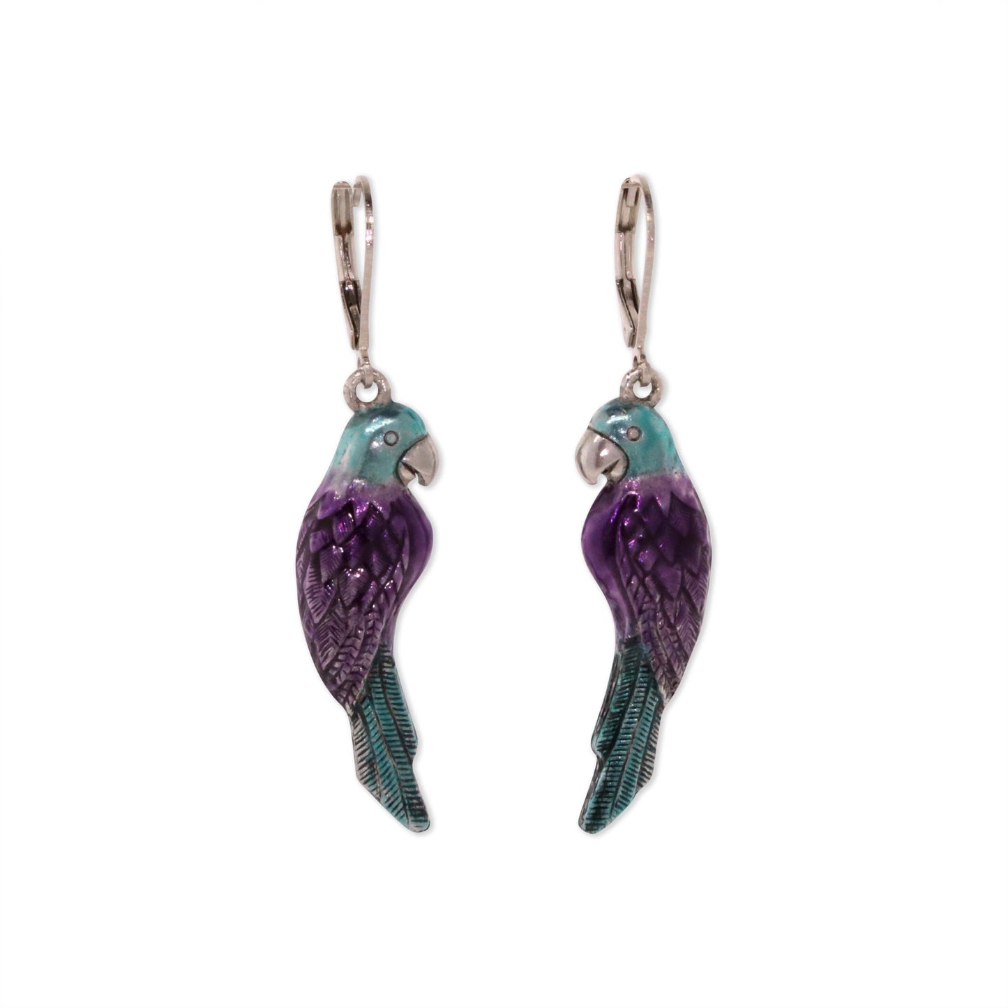 1928 Jewelry&reg; Silver Tone Purple/Blue Hand Enamel Parrot Earrings