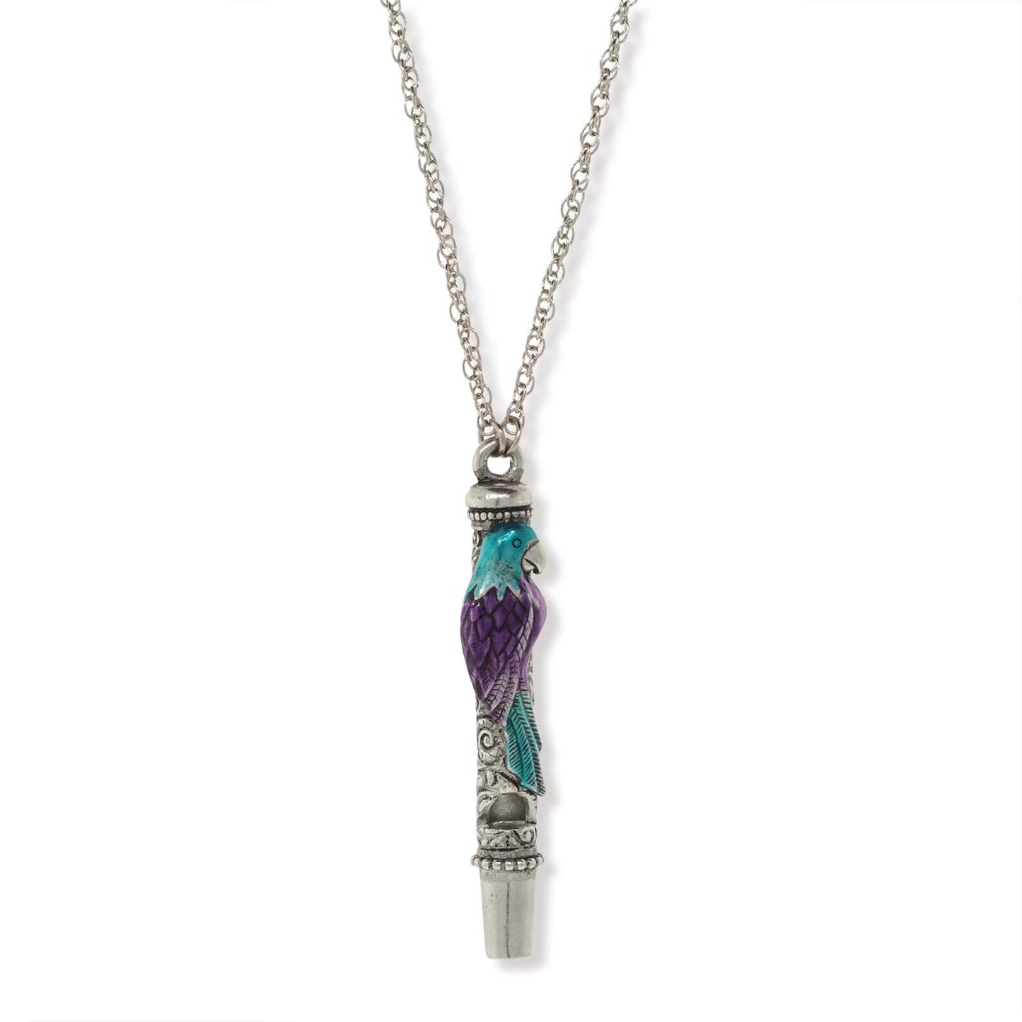 1928 Jewelry&reg; Pewter Purple And Blue Enamle Parrot Whistle Necklace 30"