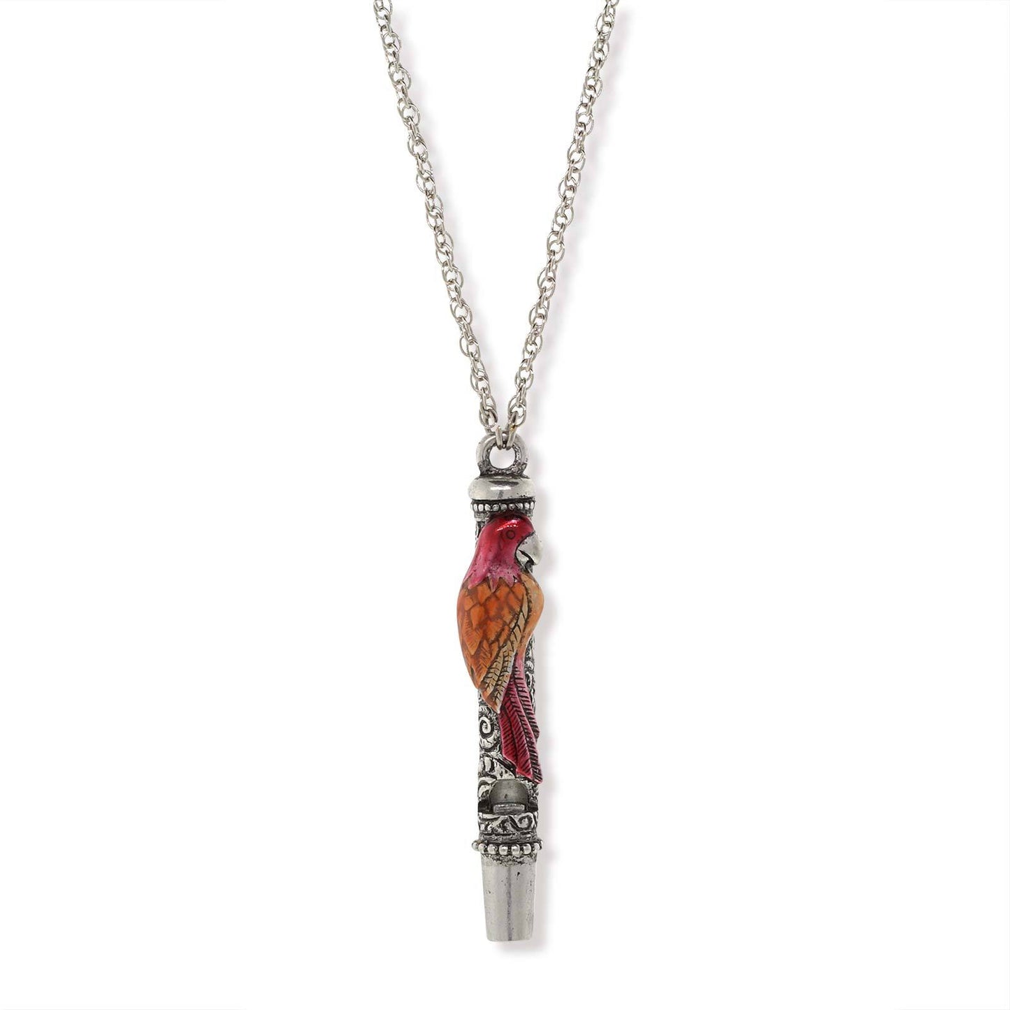 1928 Jewelry&reg; Pewter Orange And Red Enamle Parrot Whistle Necklace 30"
