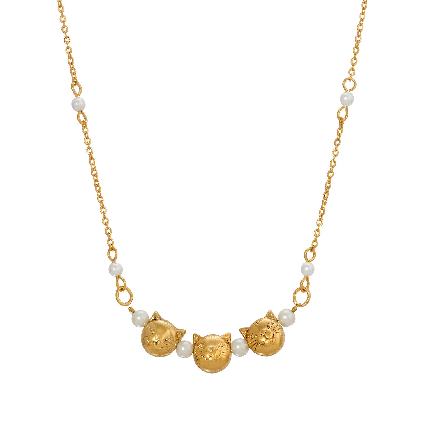 1928 Jewelry&reg; Triple Cat Face With Pearl Chain Necklace 16In Adj.