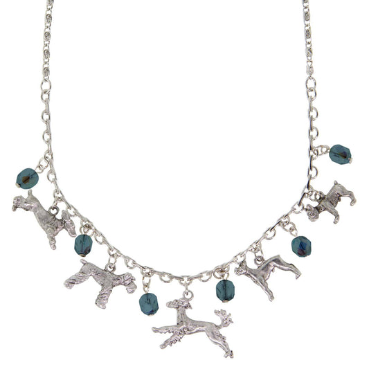 1928 Jewelry&reg; Silver Tone Blue Crystal Beaded Multi Dog Drop Necklace 16" Adj.