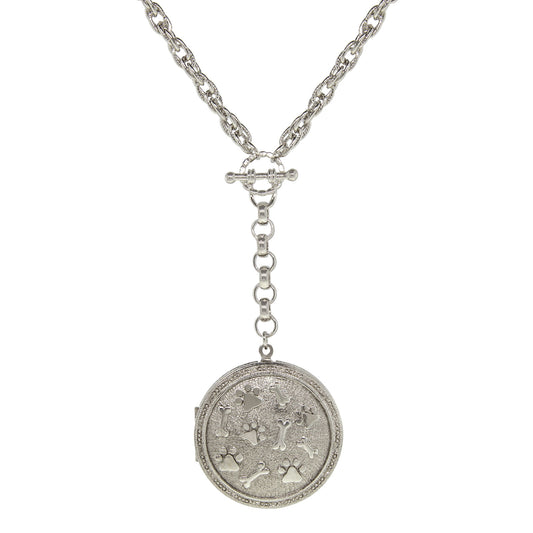 1928 Jewelry&reg; Silver Tone Paw And Bones Y Neck Locket Necklace 28 Inch