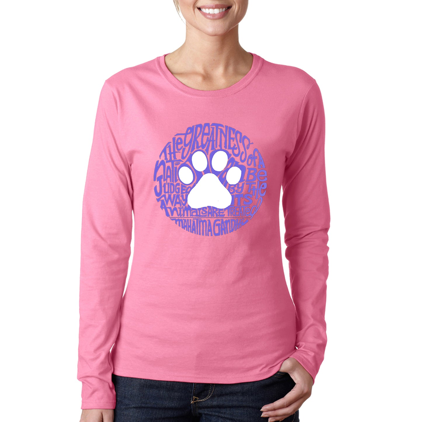 Gandhi's Quote on Animal Treatment  - Women's Word Art Long Sleeve T-Shirt