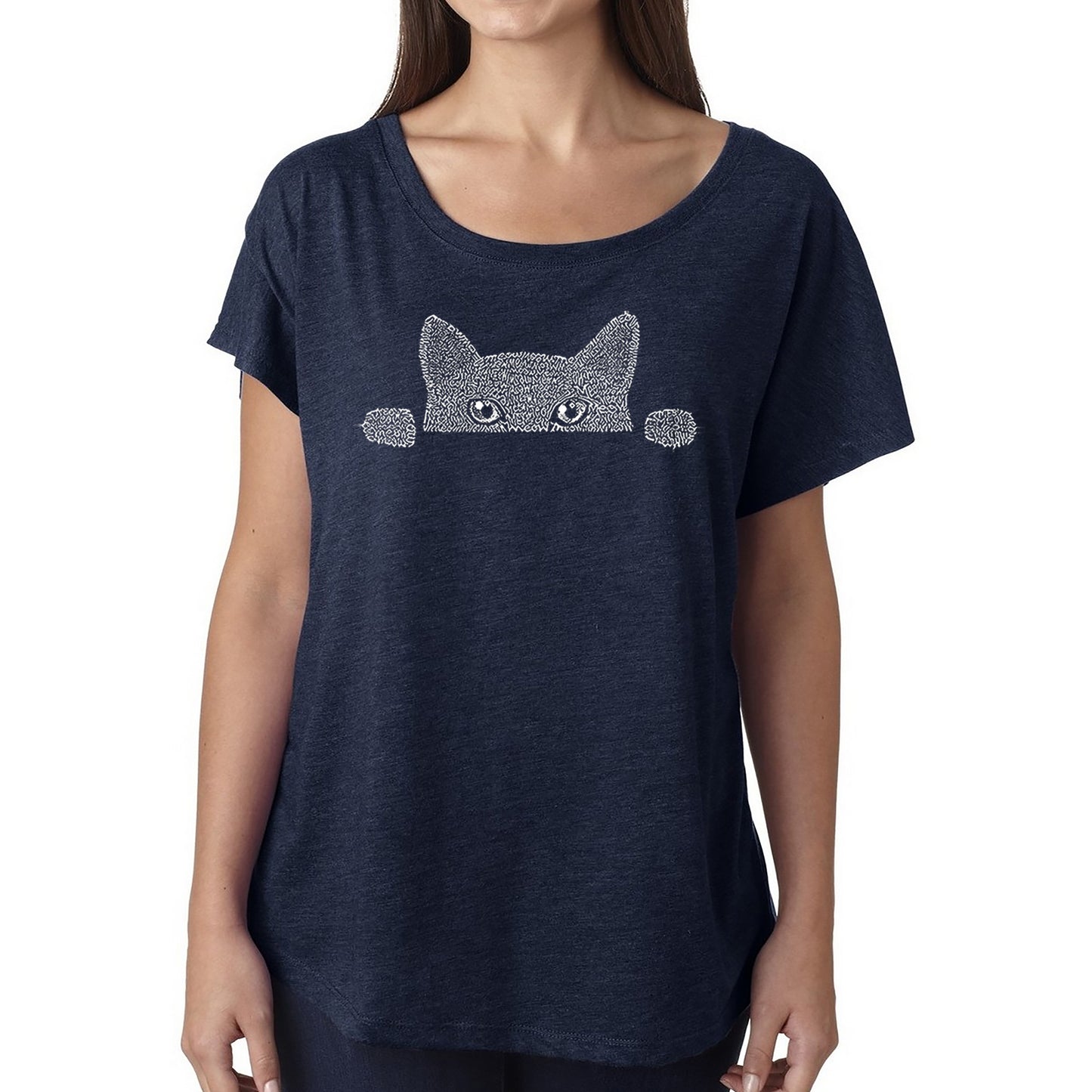 Peeking Cat  - Women's Loose Fit Dolman Cut Word Art Shirt