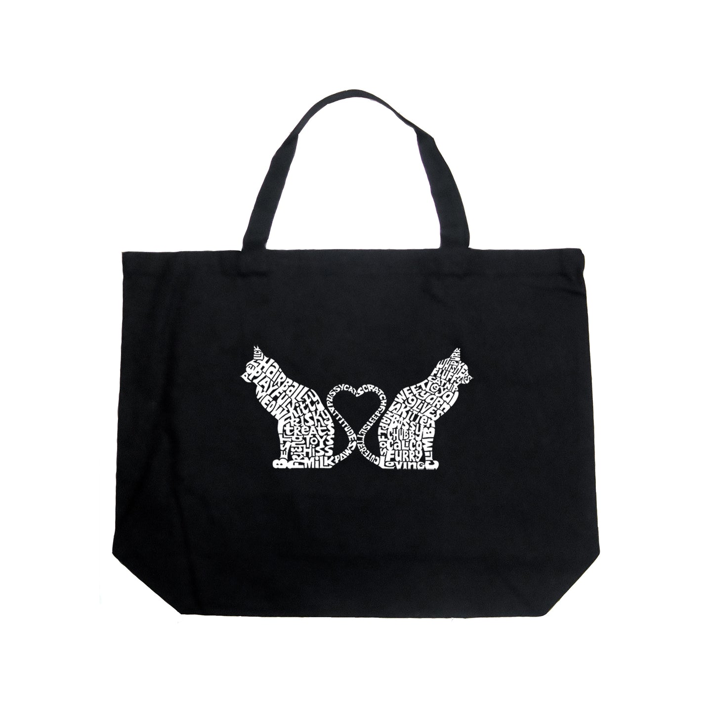 Cat Tail Hearts - Large Word Art Tote Bag