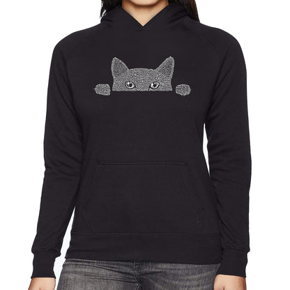 Peeking Cat  - Women's Word Art Hooded Sweatshirt