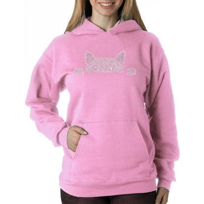 Peeking Cat  - Women's Word Art Hooded Sweatshirt