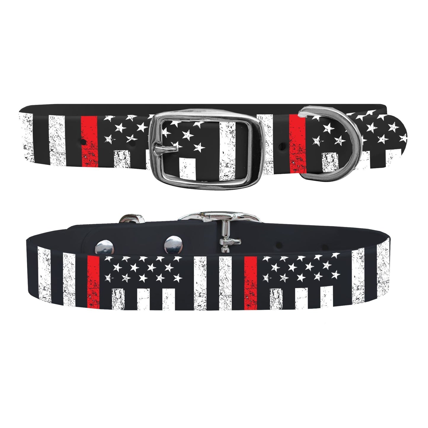 Red Stripe Flag Dog Collar With Silver Buckle