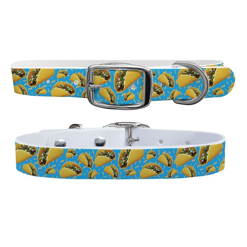 Tacos Blue Dog Collar With Silver Buckle