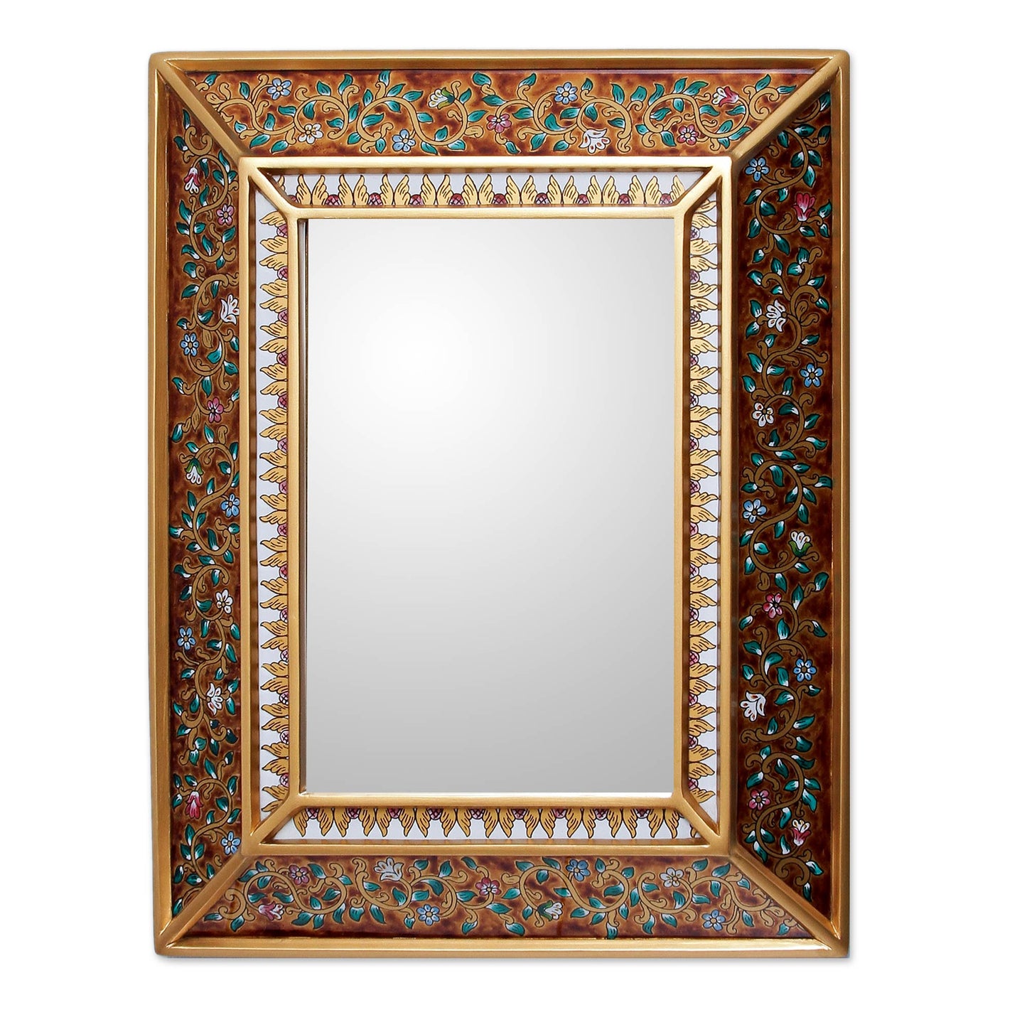 Flowers on Gold Hand Crafted Floral Glass Mirror