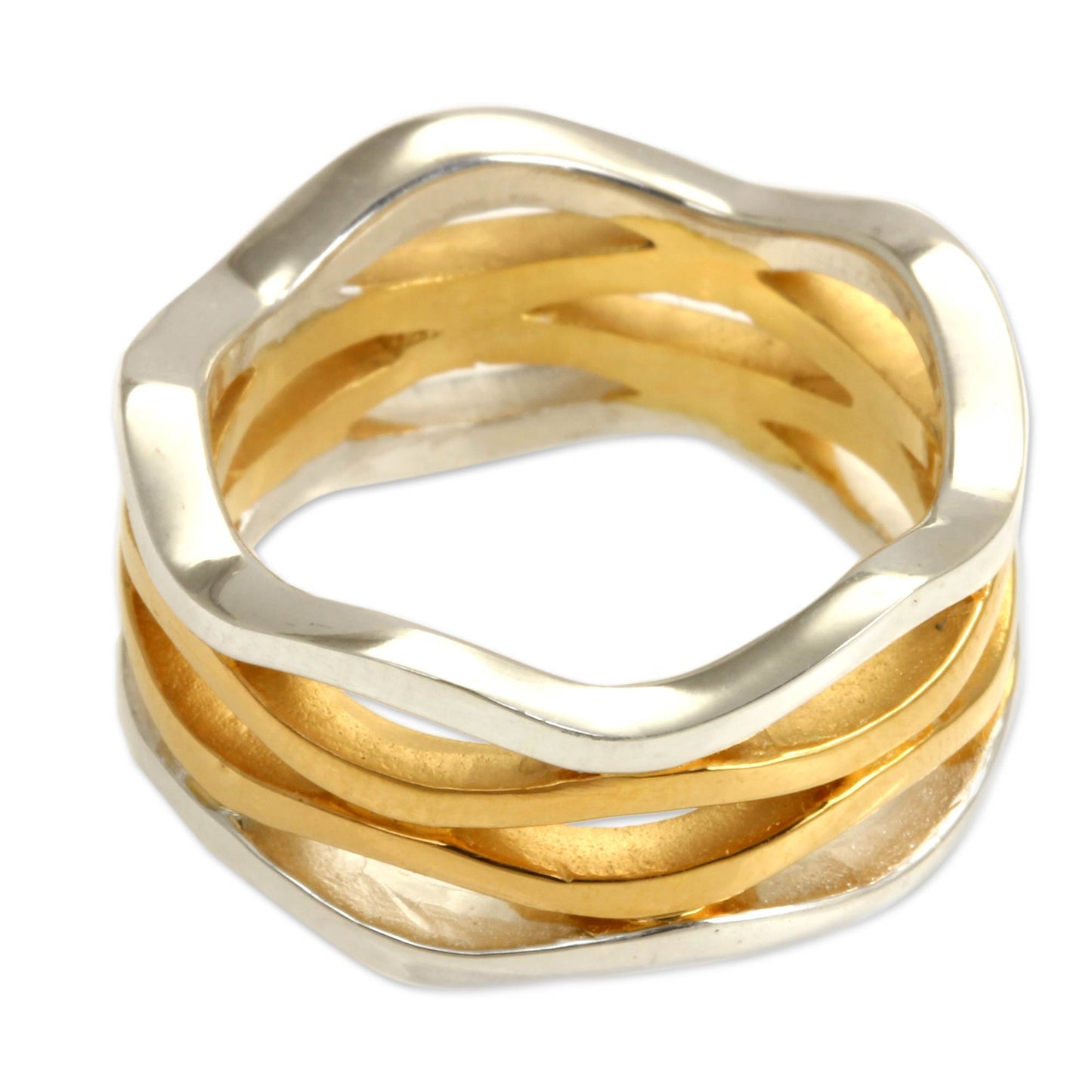 Ocean Waves Sterling Silver & Gold Band Ring