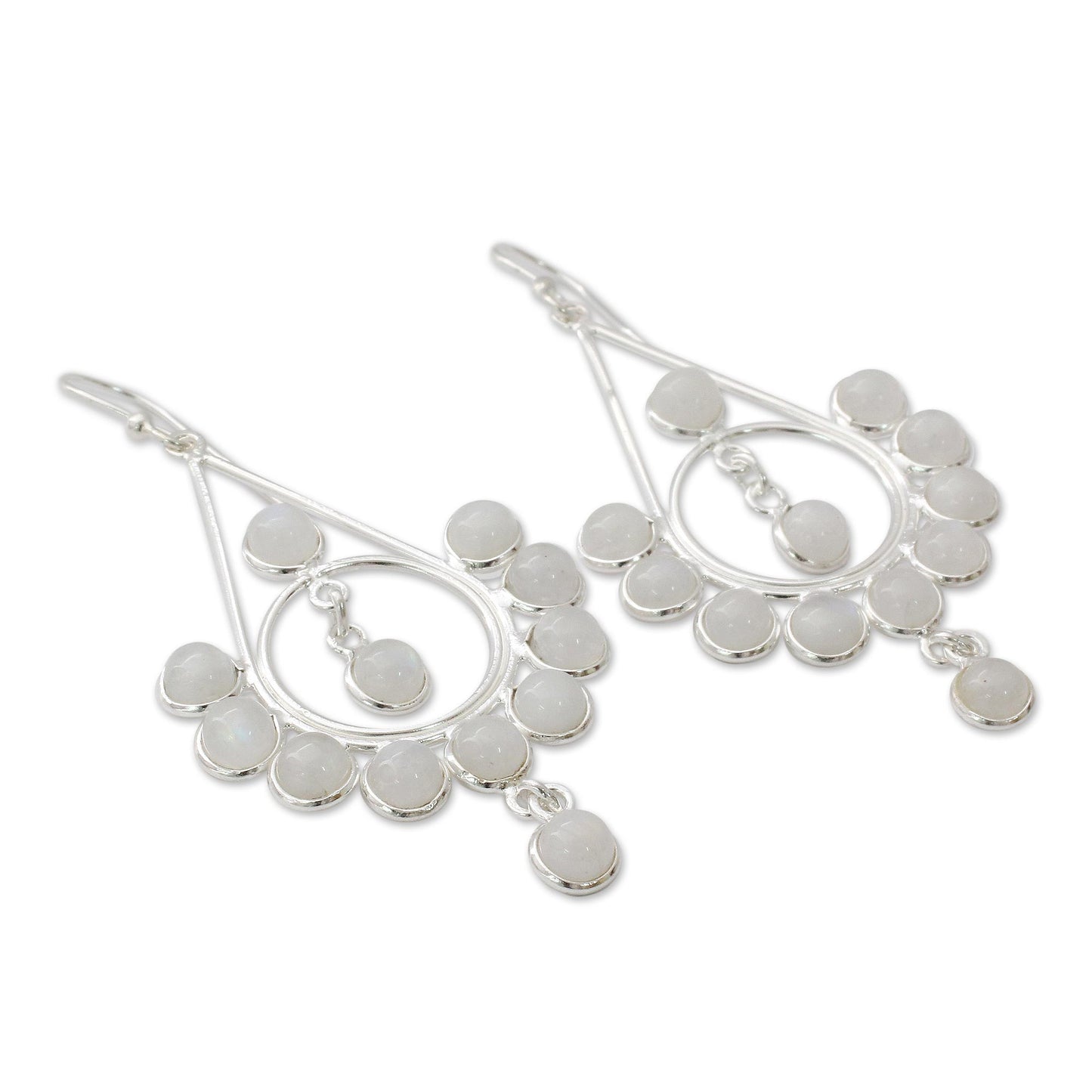 Circles Rainbow Moonstone Silver Earrings Handmade