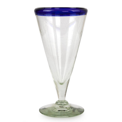 Bohemia Artisan Crafted Recycled Handblown Blue Rim Beer Glasses