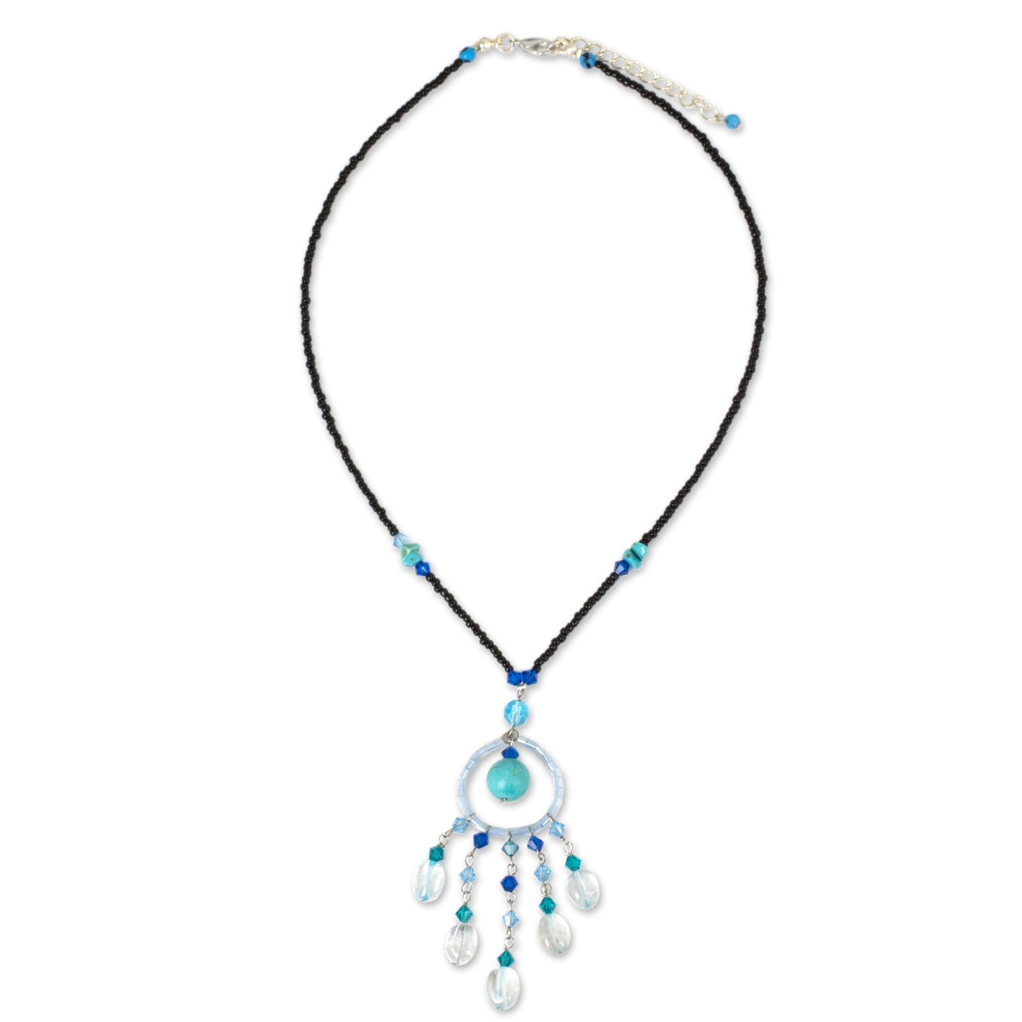 Azure Dreamcatcher Beaded Pendant Necklace from Thailand