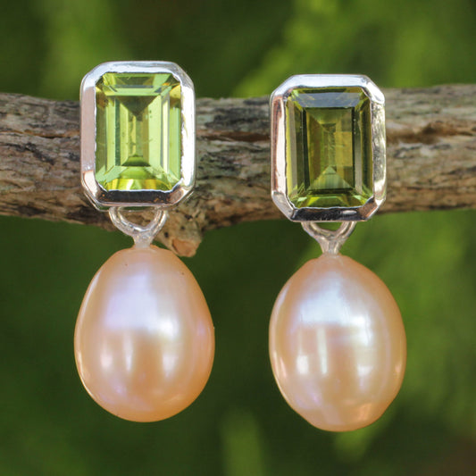 Attraction Pearl and Peridot Drop Earrings