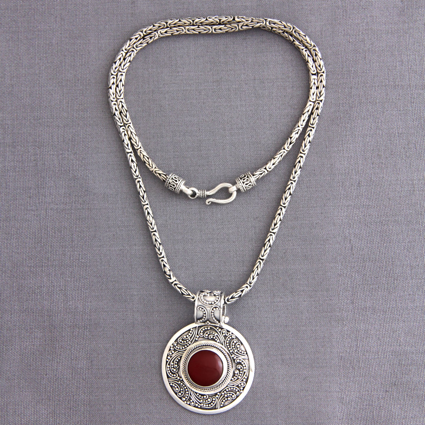 Luxury Sterling Silver and Carnelian Necklace from Indonesia