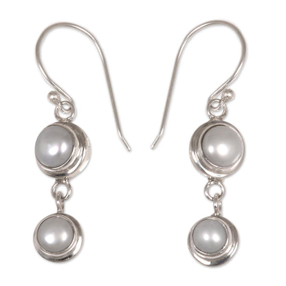 Two Full Moons Pearl & Silver Drop Earrings