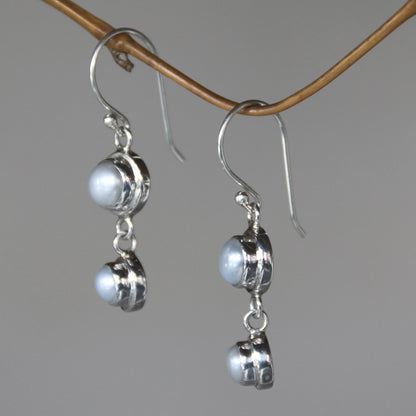 Two Full Moons Pearl & Silver Drop Earrings