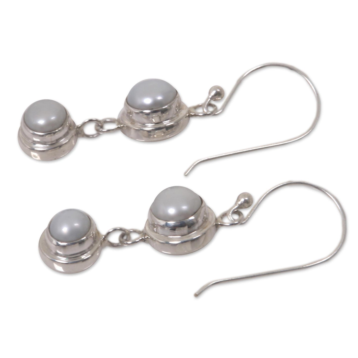 Two Full Moons Pearl & Silver Drop Earrings