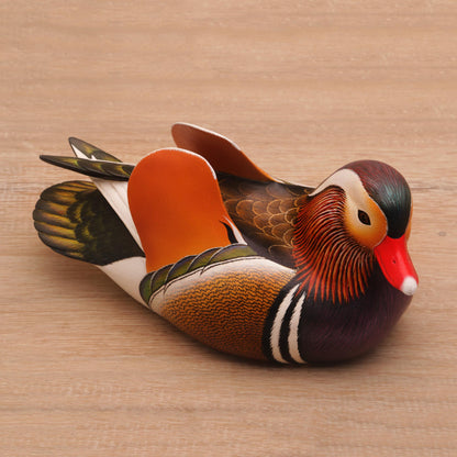 Mandarin Duck Original Hand Carved Wood Sculpture