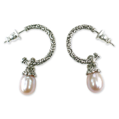 Blushing Rose Pearl Sterling Silver Bridal Earrings