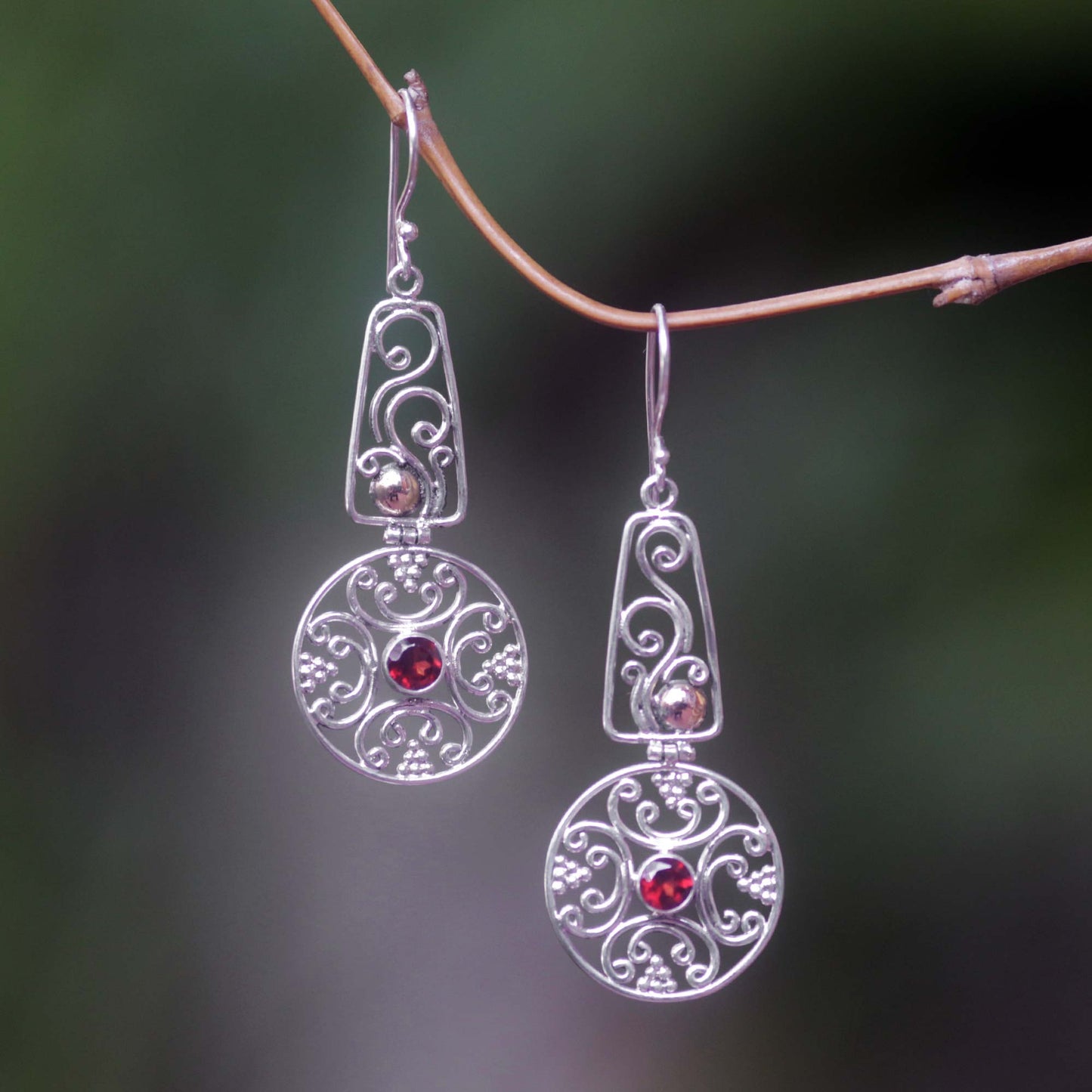 Rapture Gold accent garnet dangle earrings