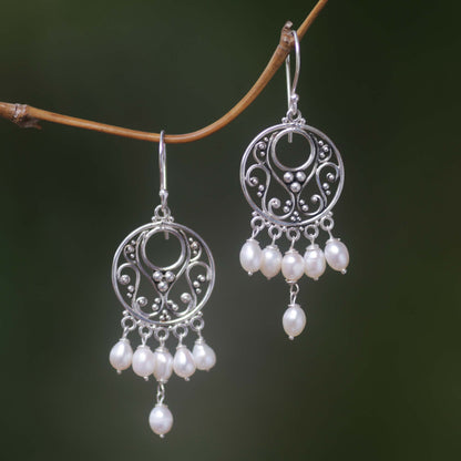 Moonbeams Pearl Sterling Silver Chandelier Earrings