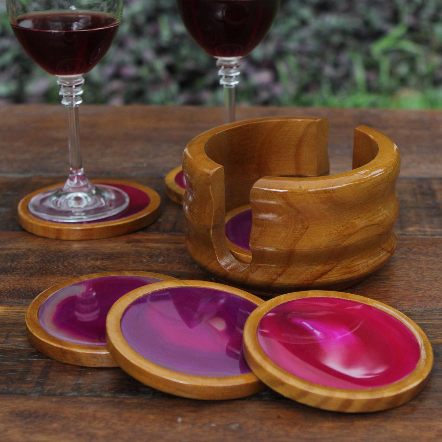 Deep Rose Handcrafted Calming Stone Coasters from Brazil (Set of 6)