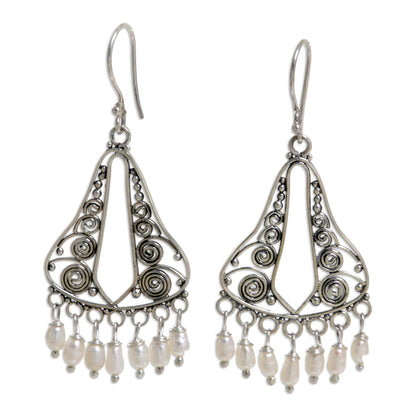 River Mountain Bridal Sterling Silver Pearl Chandelier Earrings