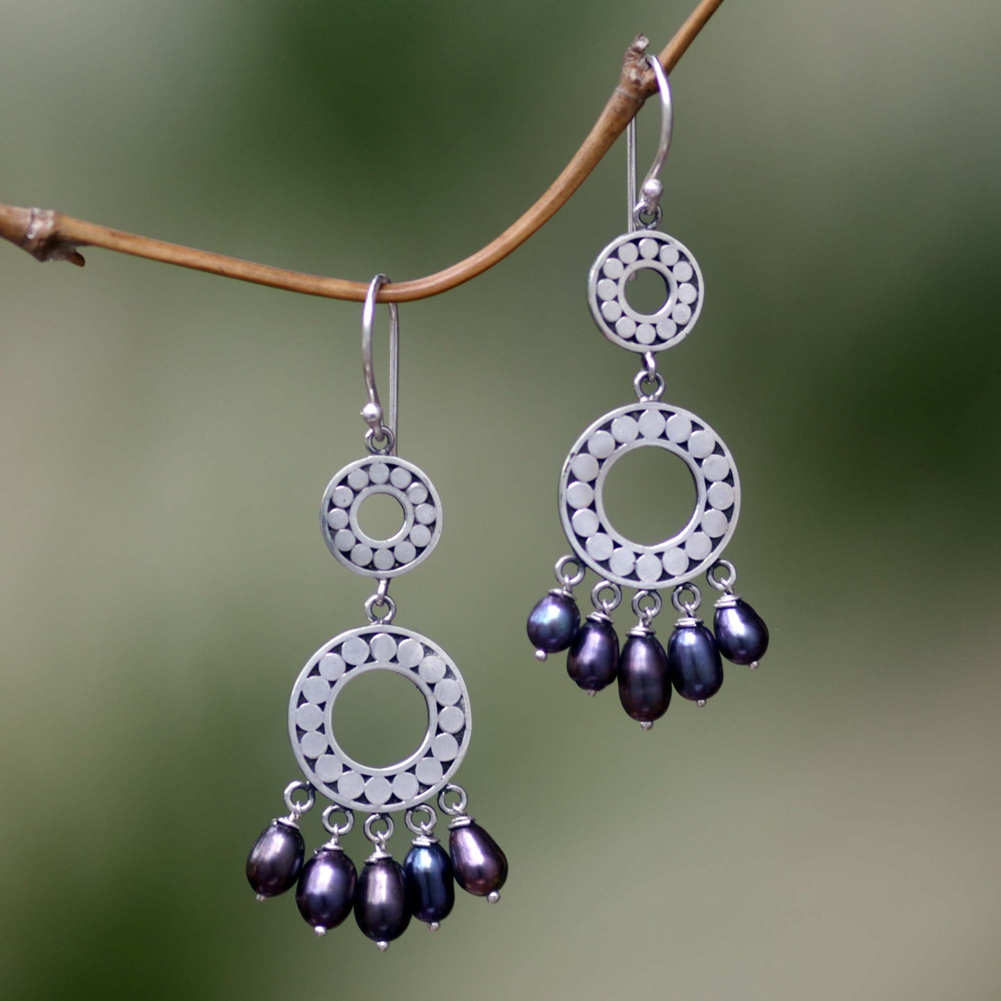 Eclipse in Black Pearl chandelier earrings