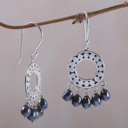 Black Moon Aura Sterling Silver Pearl Chandelier Earrings