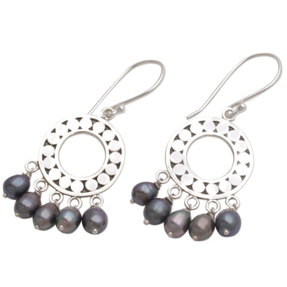 Black Moon Aura Sterling Silver Pearl Chandelier Earrings