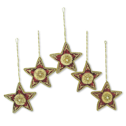 Scarlet Stars Holiday Set of 5 Ornaments