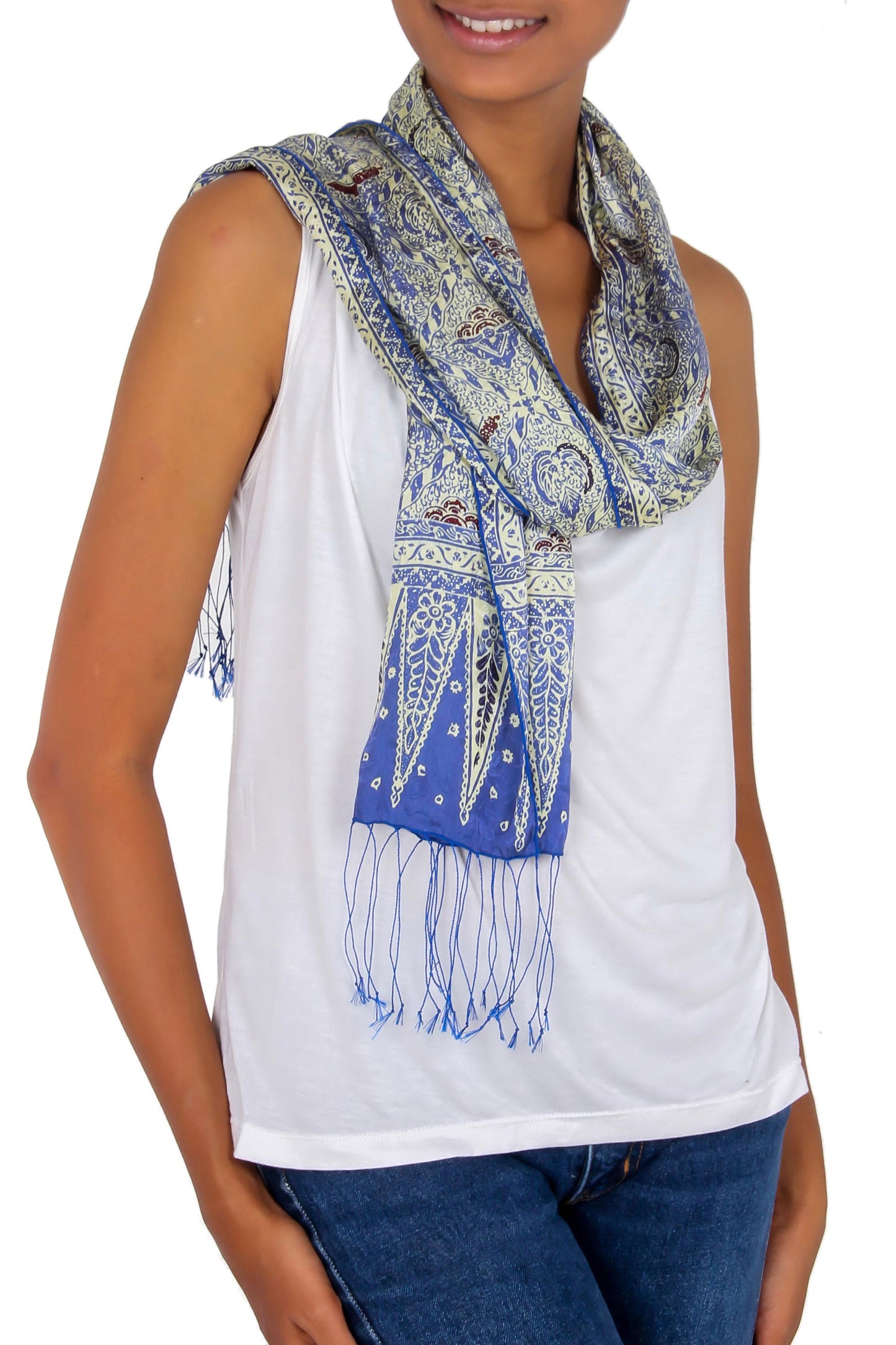 Royal Java Blue Silk Batik Scarf