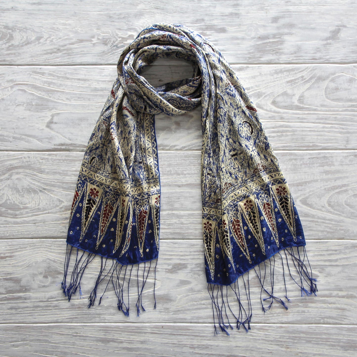 Royal Java Blue Silk Batik Scarf