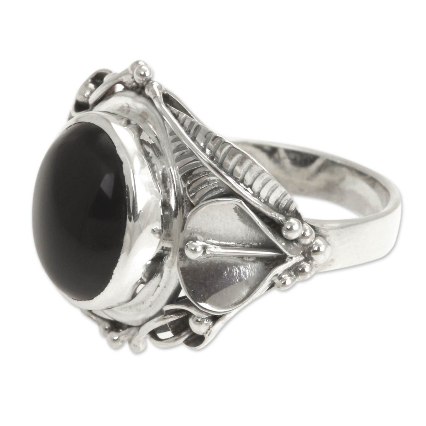 Nest of Lilies Onyx & Silver Cocktail Ring