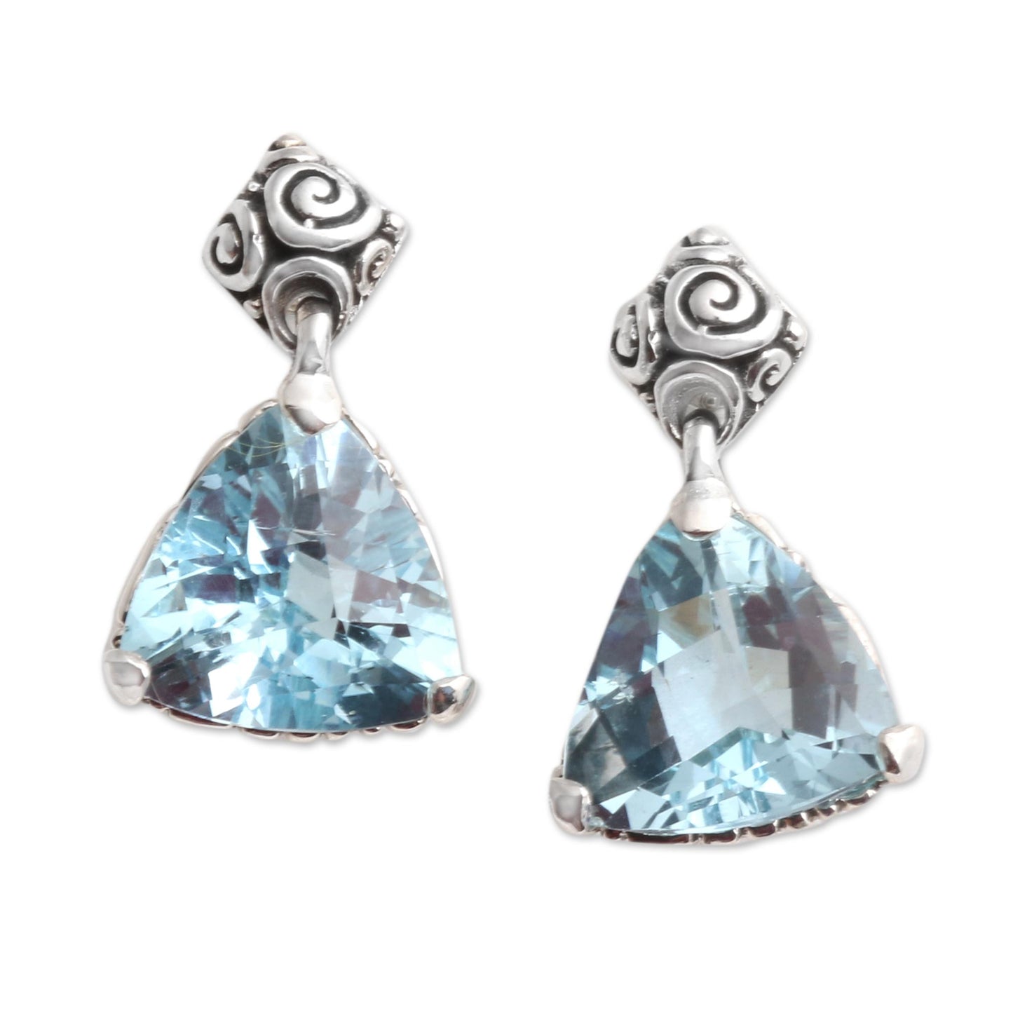 Mystic Trinity Blue Topaz Sterling Silver Dangle Earrings