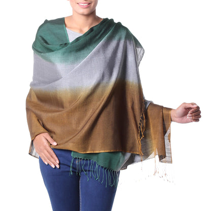 Shimmering Earth Silk Wool Blend Handcrafted Wrap Shawl