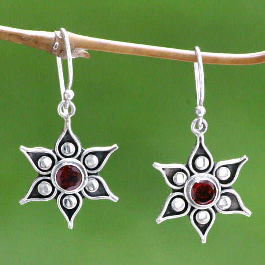 Poinsettias Silver & Garnet Flower Earrings
