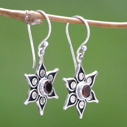 Poinsettias Silver & Garnet Flower Earrings