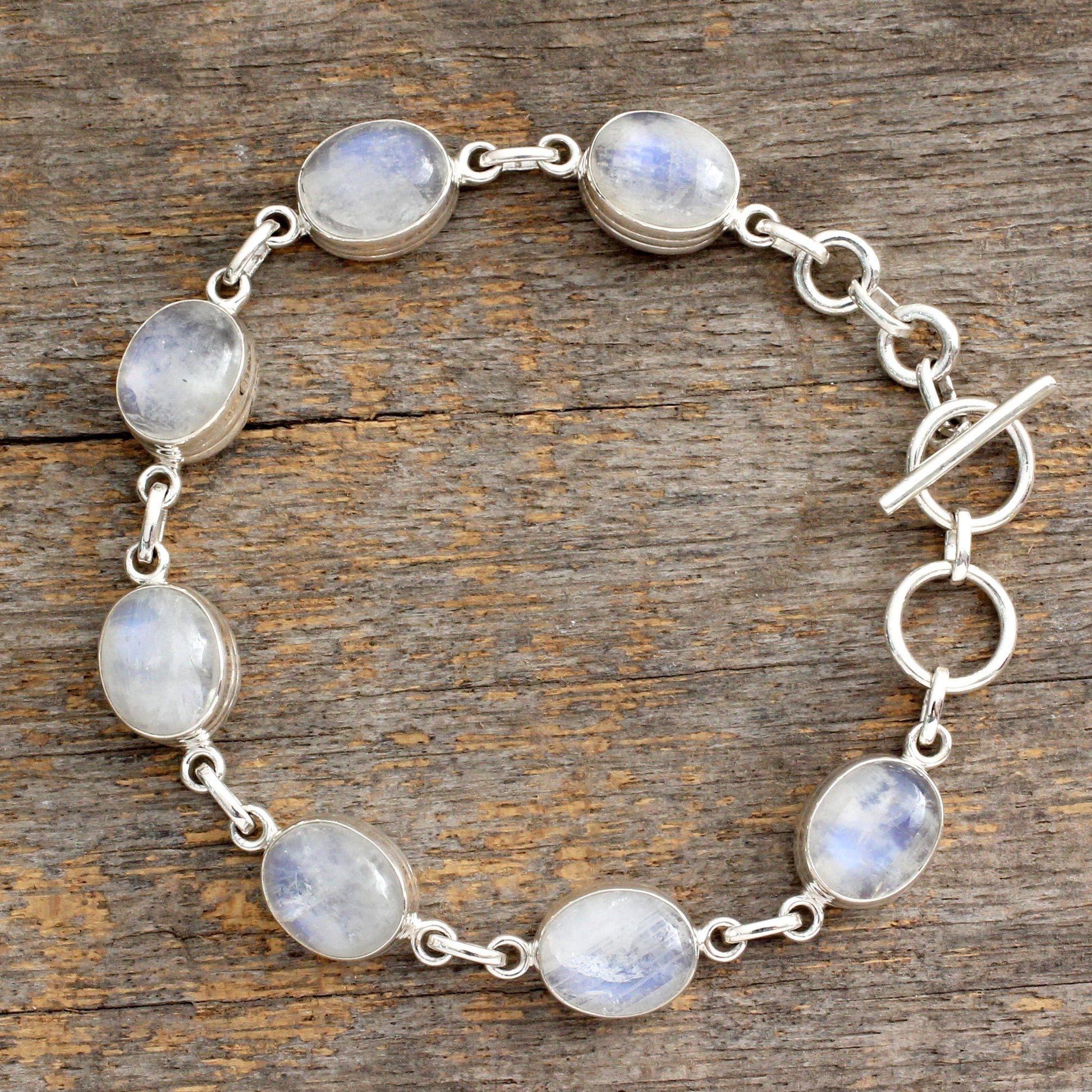 NOVICA - Moonstone Mysteries Silver Link Bracelet