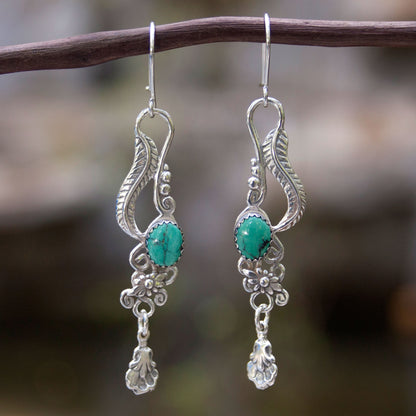 Daydream Turquoise & Silver Floral Leaf Scroll Earrings